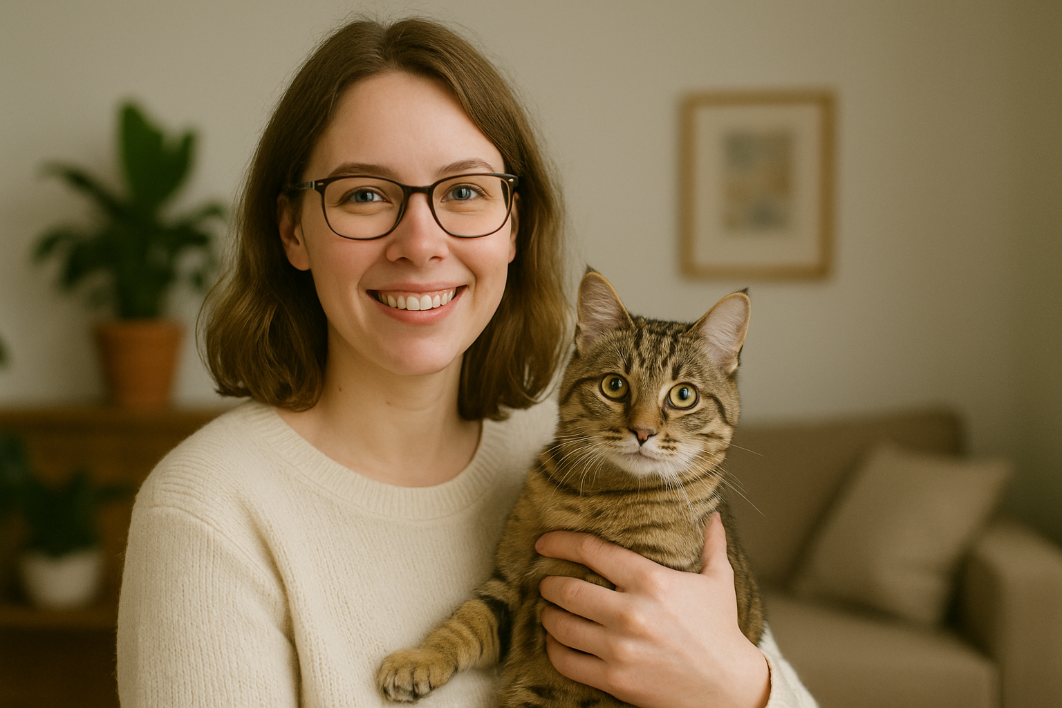 Sylvie, fondatrice de Domicat, avec un chat